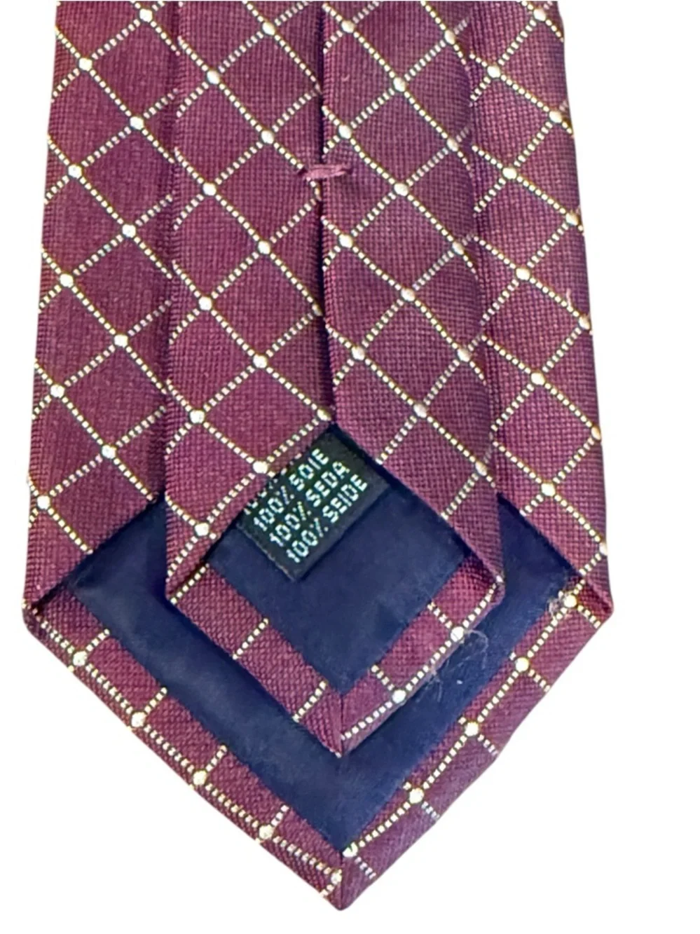 Roberto Cavalli 100% Silk Necktie Burgundy Gold Diamond Grid RC Monogram Italy